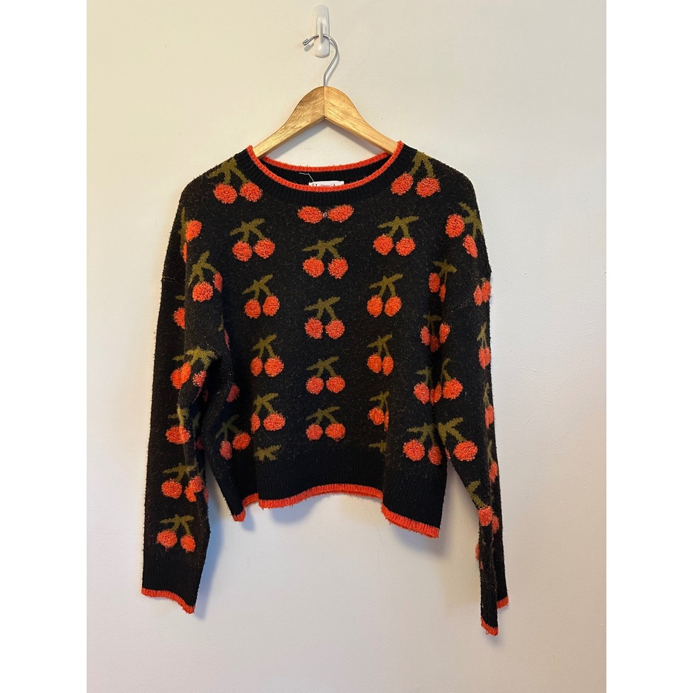 THML Black Cherry Print Crewneck Sweater | Size Medium